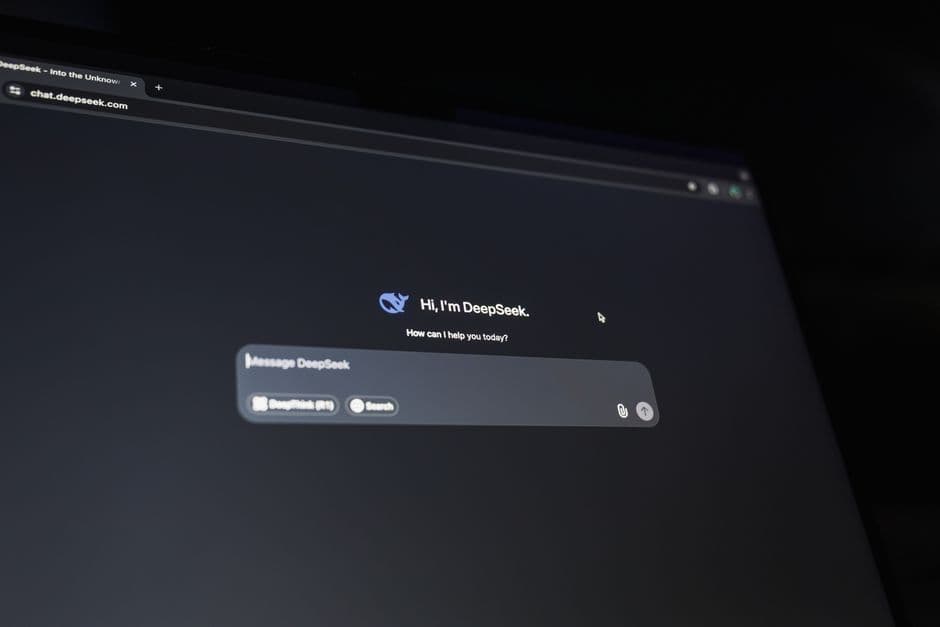 A dark-themed chat interface displaying an AI assistant conversation starter on a screen.